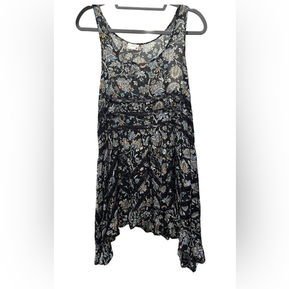Free People Intimately Lace A-Line Mini Dress, Tunic, Black Floral, Size Small - Picture 2 of 6